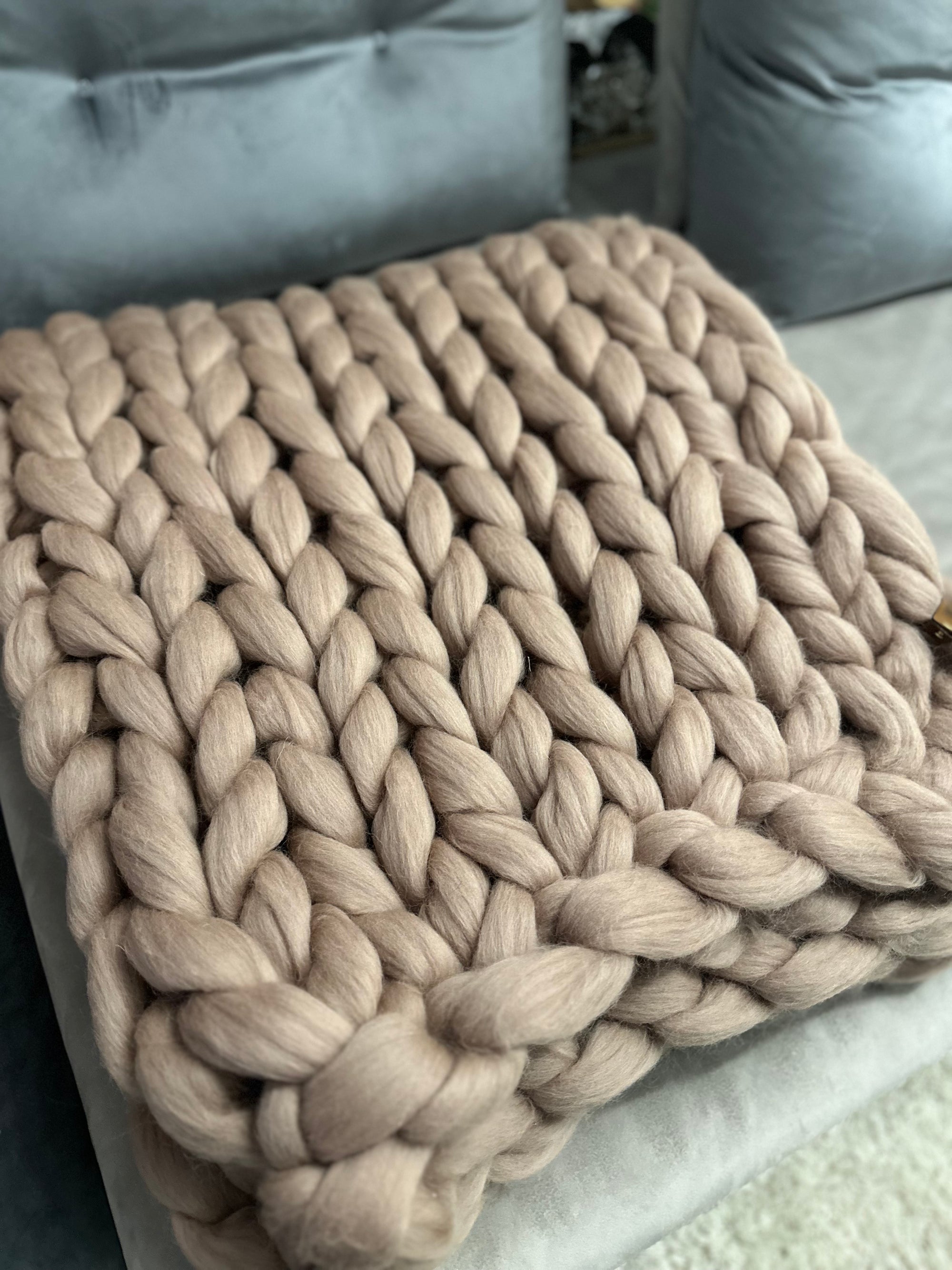 Plaid blanc ou écru en laine mérinos - Grosses mailles - Plaid Moumoute