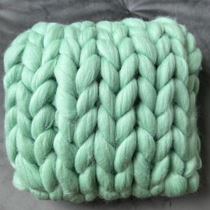 Coussin Grosse Maille 40x40 - Menthe - Plaid Moumoute